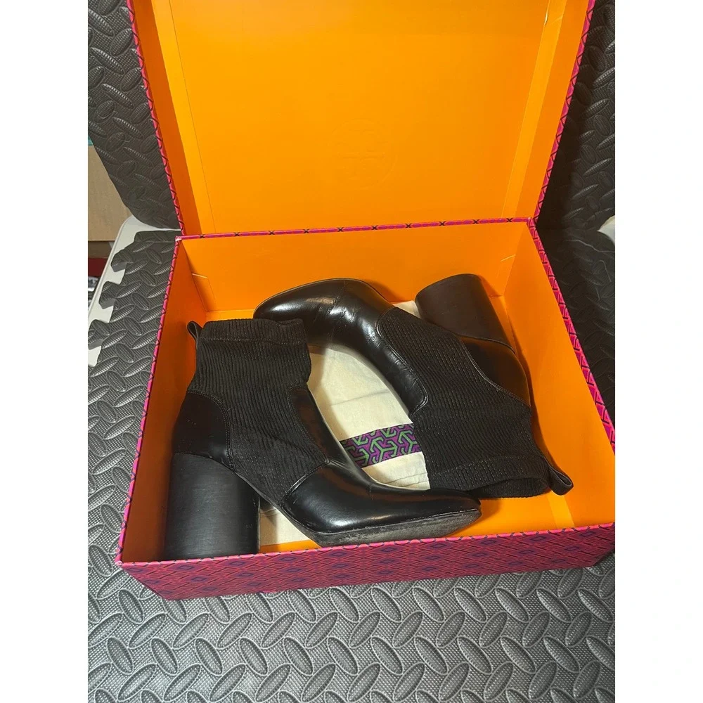 Tory Burch rowen 90mm bootie black size 10 womens shoes heeled boots sock ribbed
